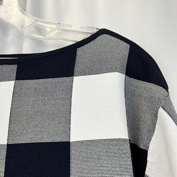 Nordstrom Collection Womens Navy White Check 3/4 Sleeve Pullover Sweater Size S - Picture 3 of 9